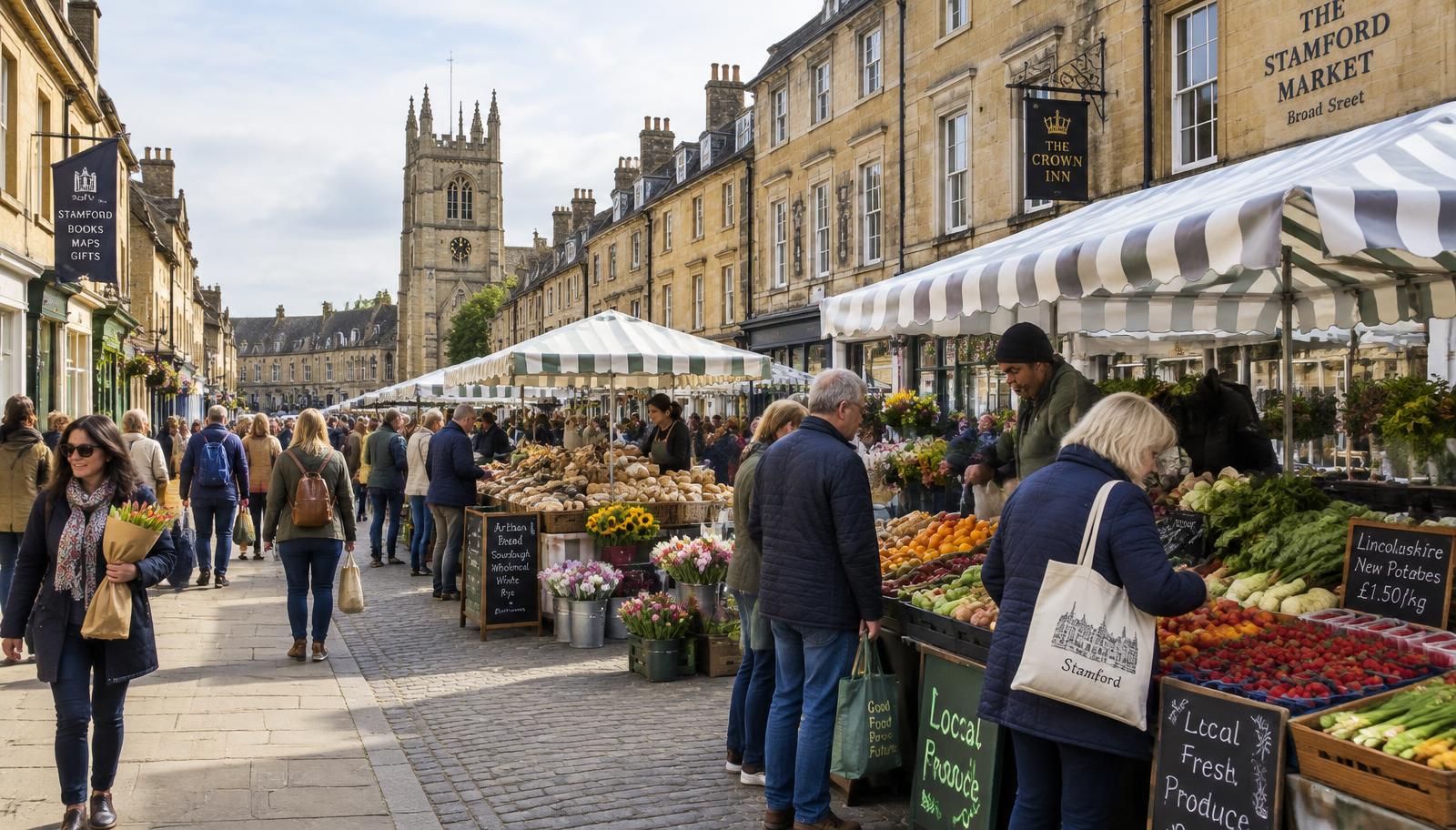 Stamford Market on Broad Street, Lincolnshire